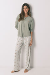 Women'secret Pijama largo punto suave verde estampado perritos verde