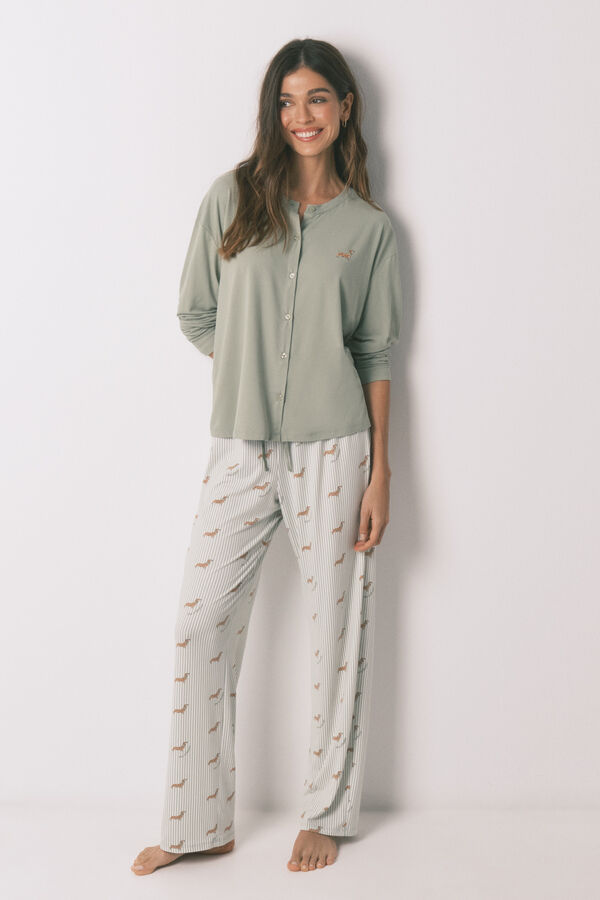 Women'secret Pijama largo punto suave verde estampado perritos verde