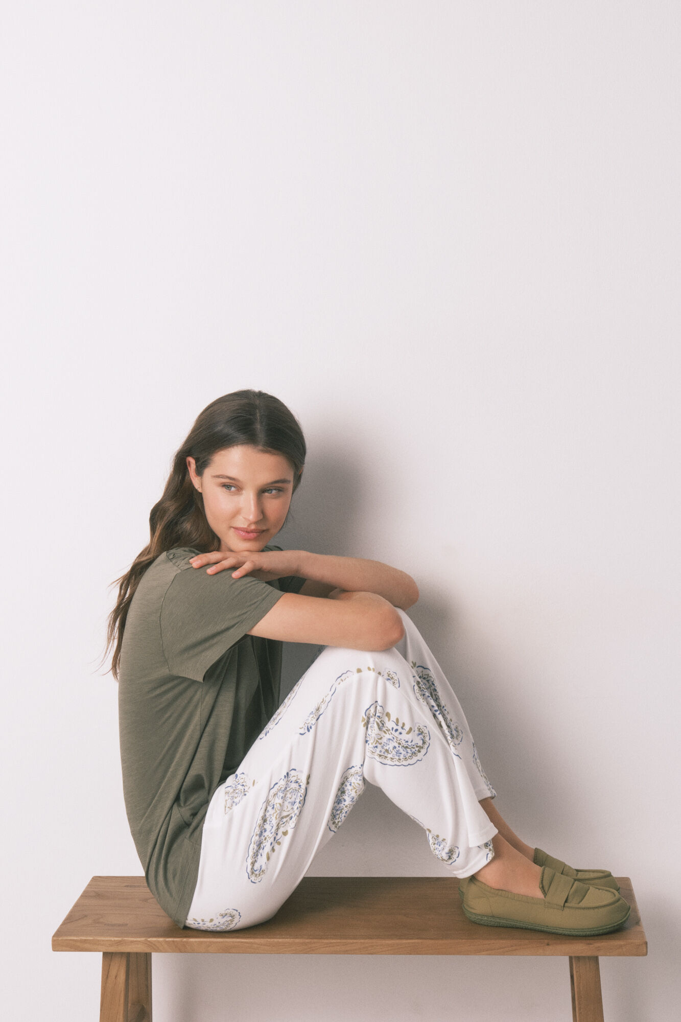 Women'secret Camiseta manga corta algod&oacute;n frunce verde