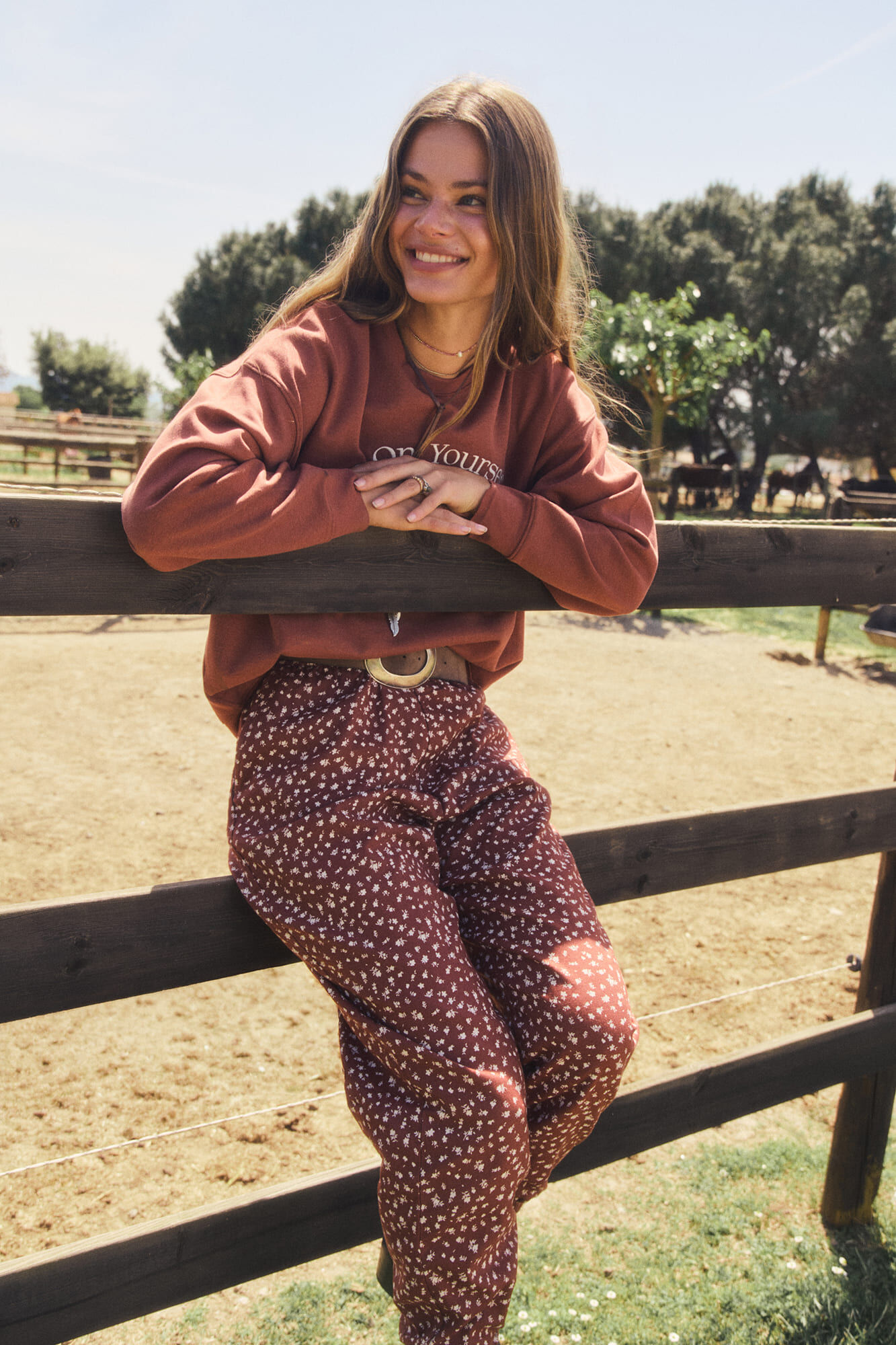 Women'secret Pantal&oacute;n largo mini flor marr&oacute;n