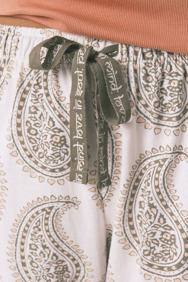 Women'secret Pantal&oacute;n largo 100% algod&oacute;n paisley  marfil