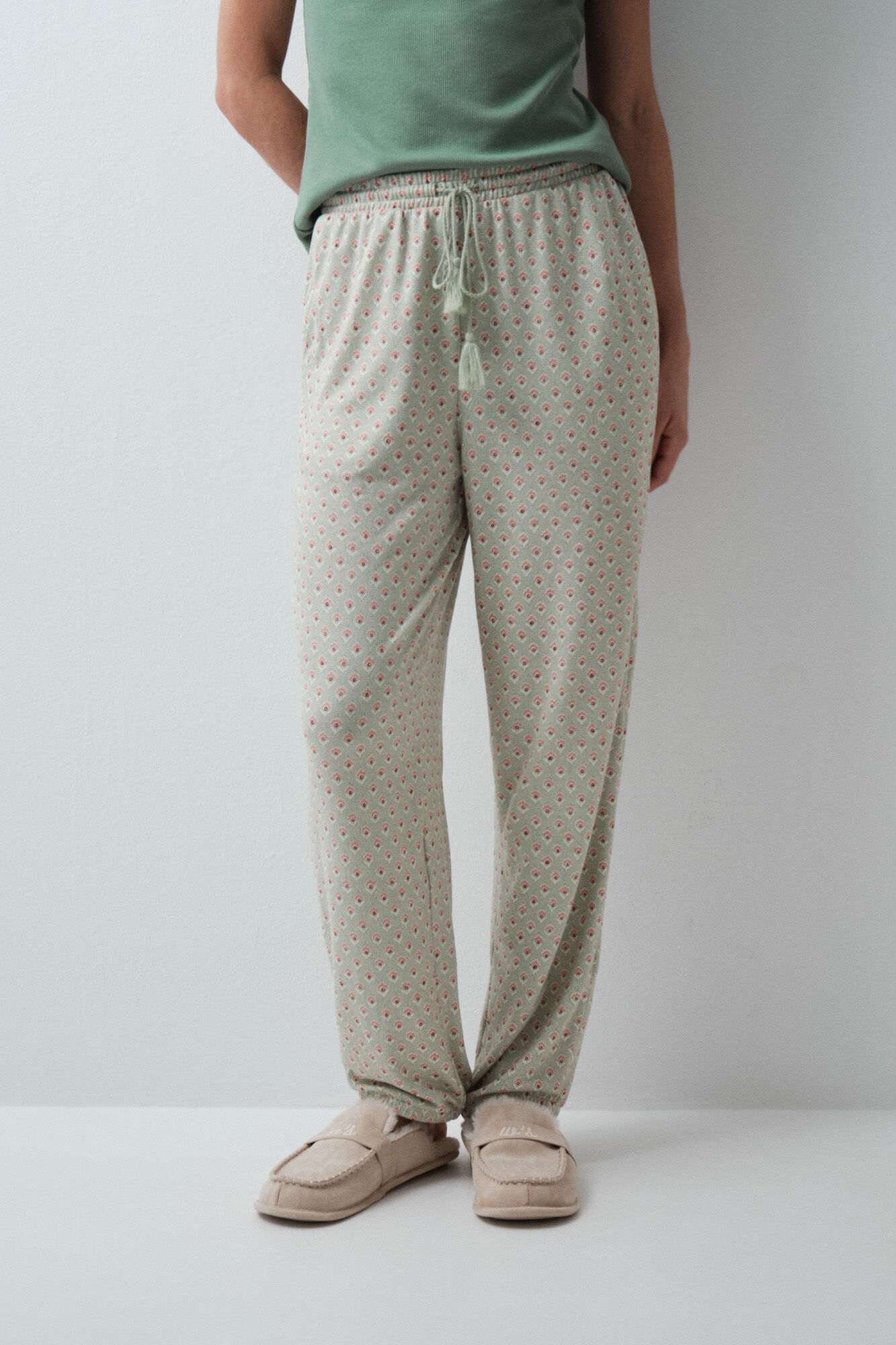 Women'secret Pantal&oacute;n largo estampado verde agua