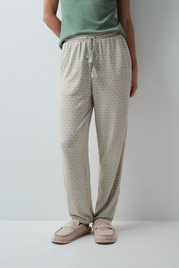 Women'secret Pantal&oacute;n largo estampado verde agua verde